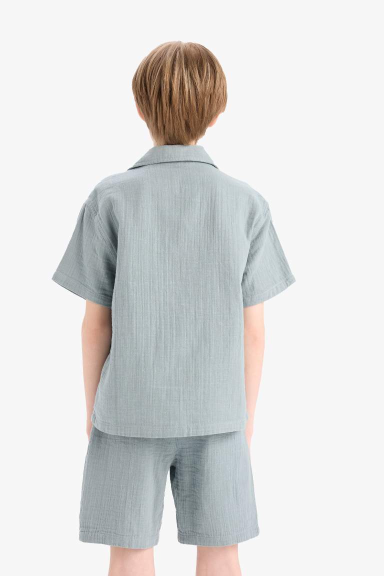 Boy Oversize Fit Polo Neck Muslin Shirt