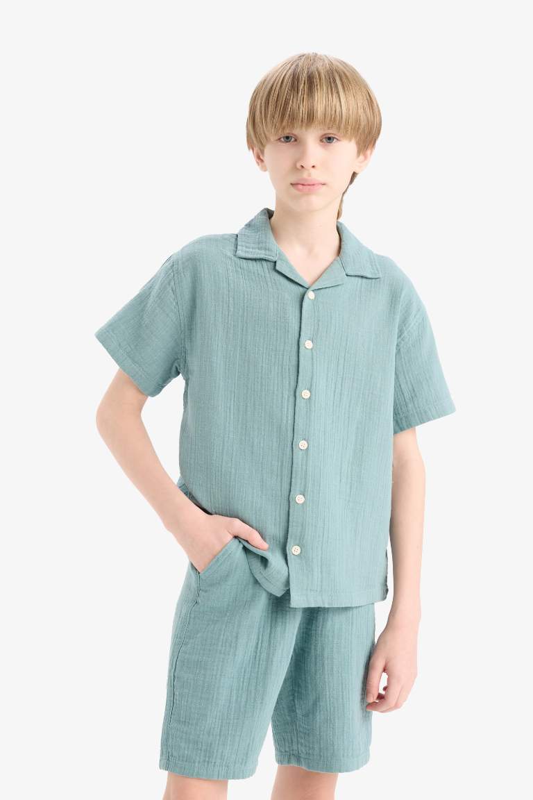 Boy Oversize Fit Polo Neck Muslin Shirt