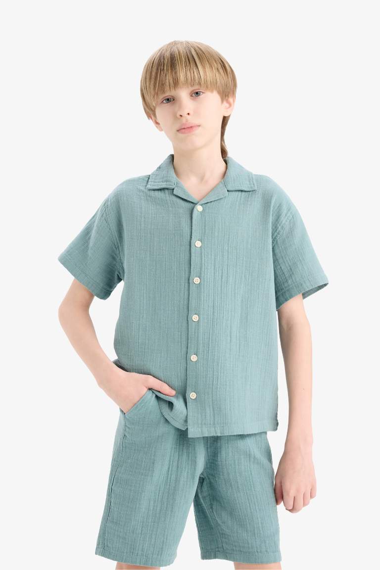 Boy Oversize Fit Polo Neck Muslin Shirt