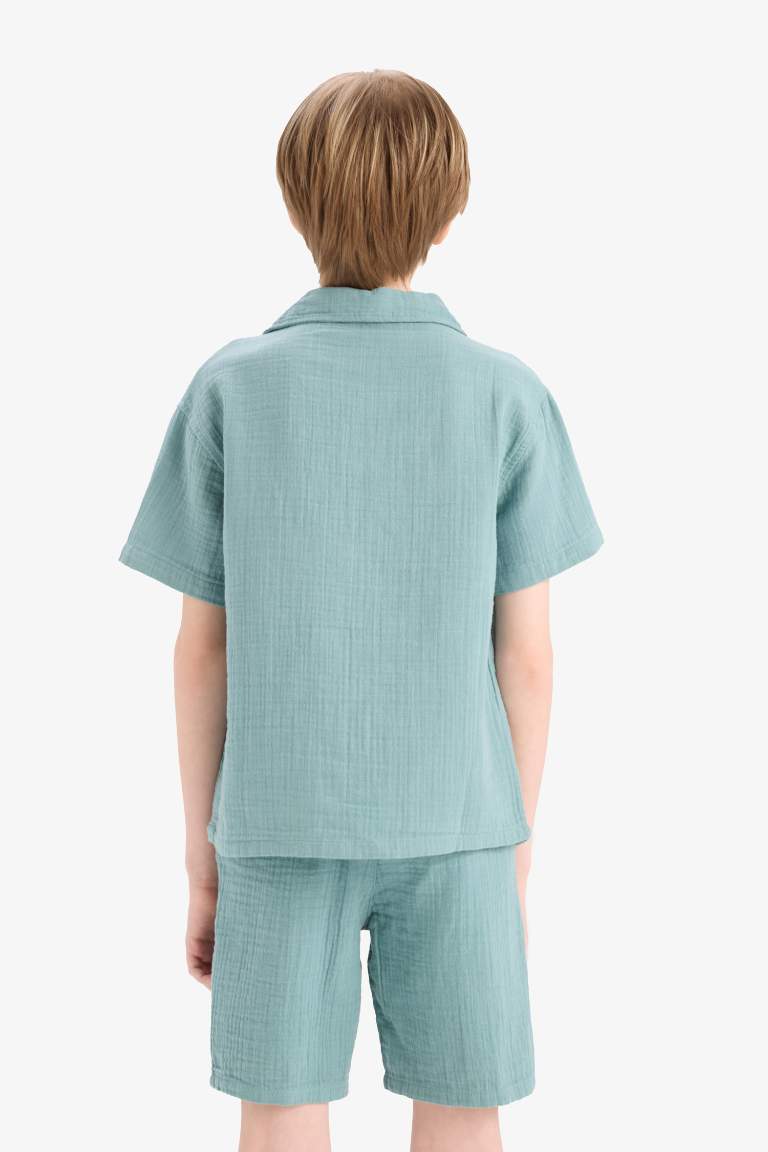 Boy Oversize Fit Polo Neck Muslin Shirt