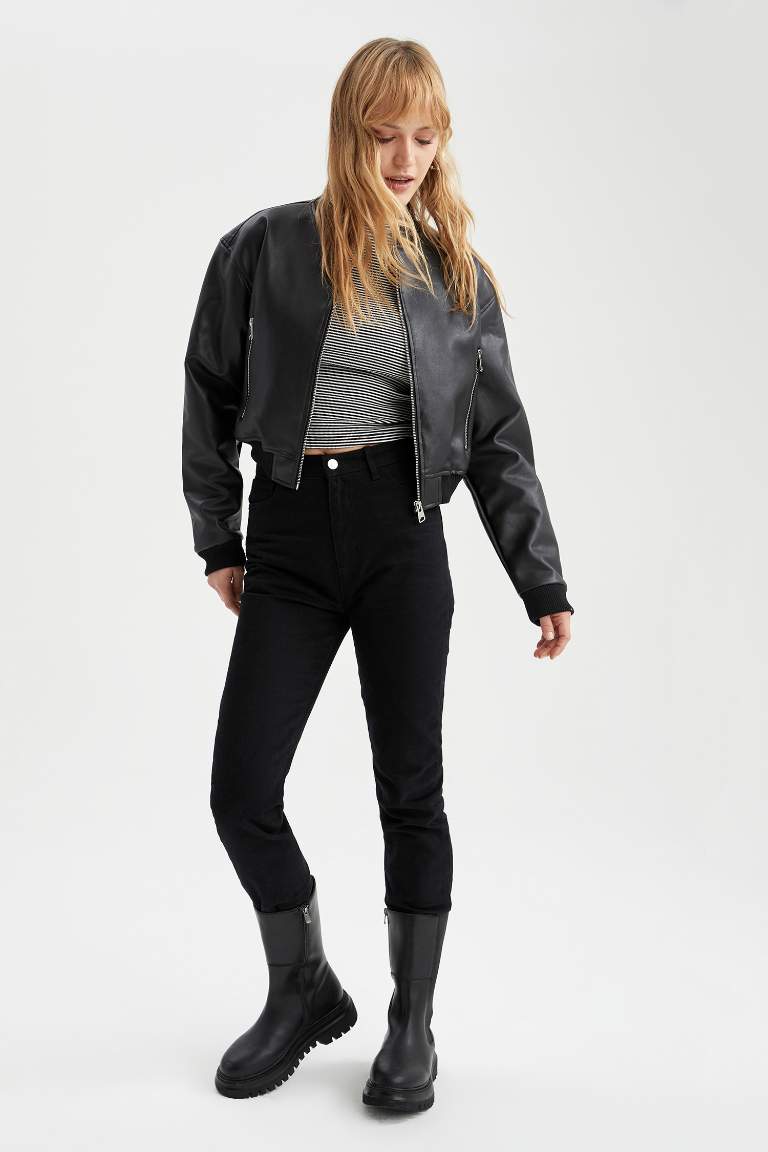 Regular Fit Su İtici Suni Deri Ceket