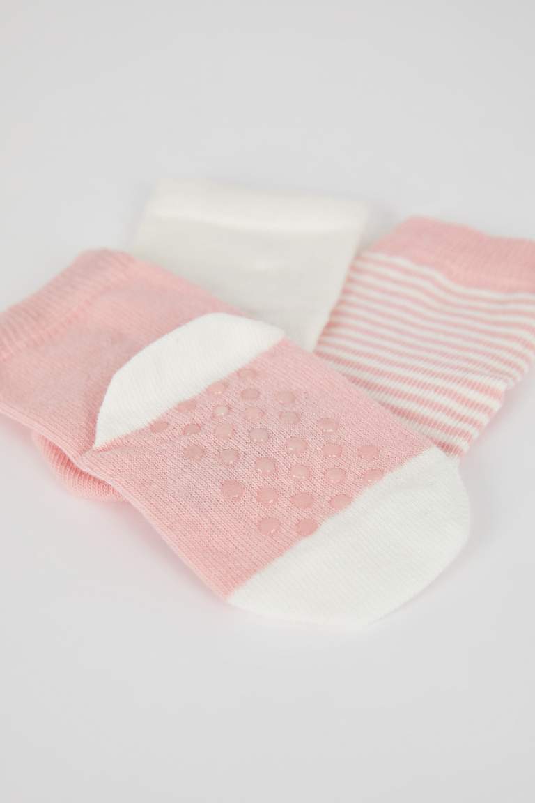 Lot de 3 paires de chaussettes longues en coton à semelle antidérapante pour bébé fille