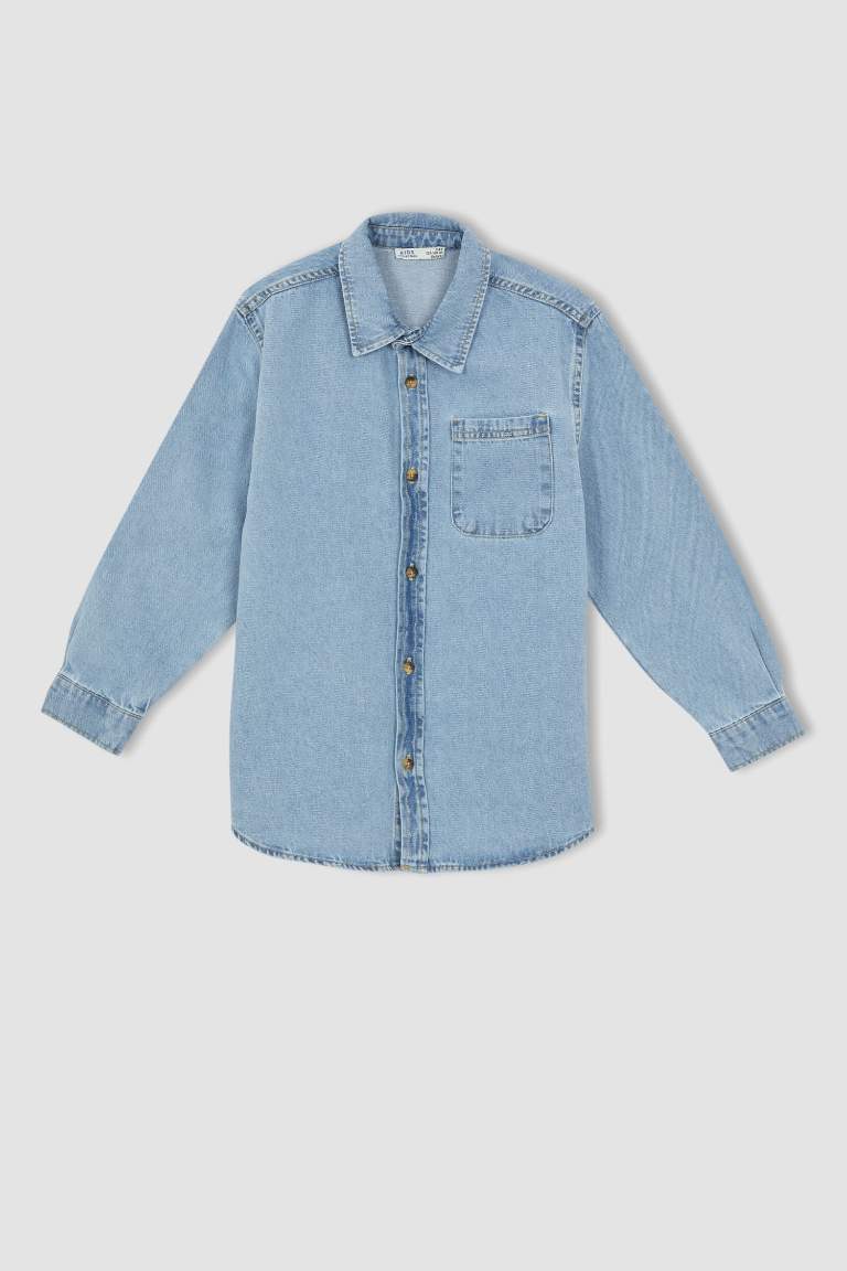 Erkek Çocuk Regular Fit Çift Cepli Uzun Kollu Jean Gömlek