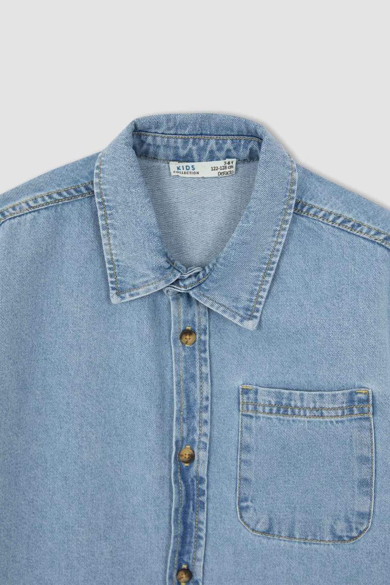 Erkek Çocuk Regular Fit Çift Cepli Uzun Kollu Jean Gömlek