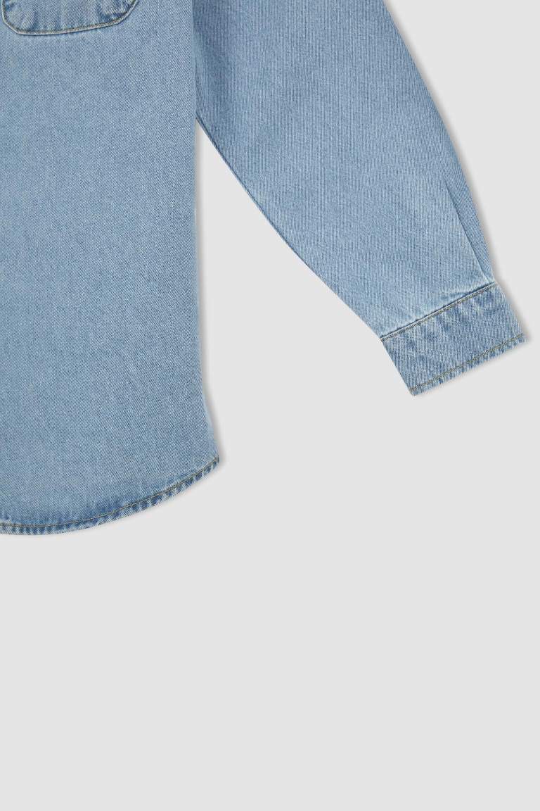 Erkek Çocuk Regular Fit Çift Cepli Uzun Kollu Jean Gömlek