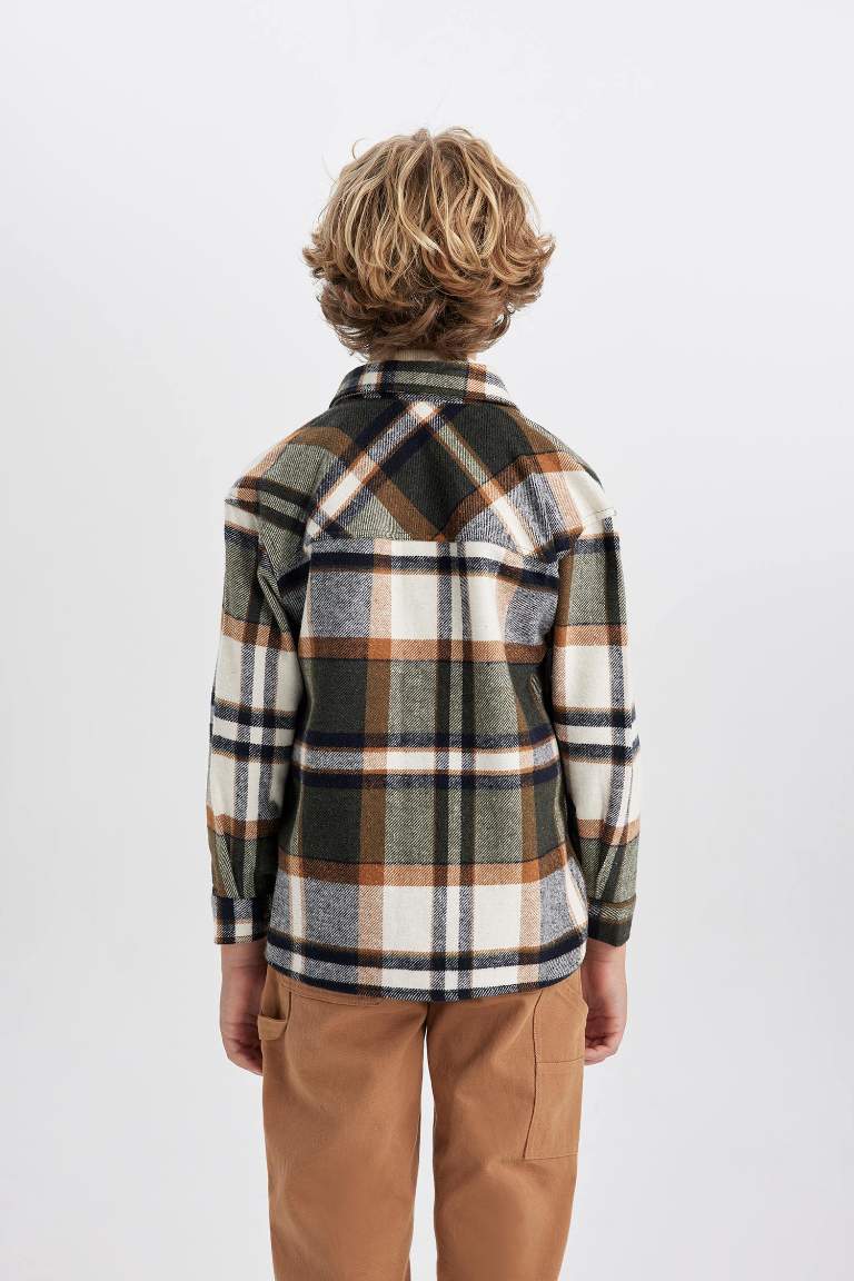 Boy Oversize Fit Plaid Flannel Long Sleeve Shirt