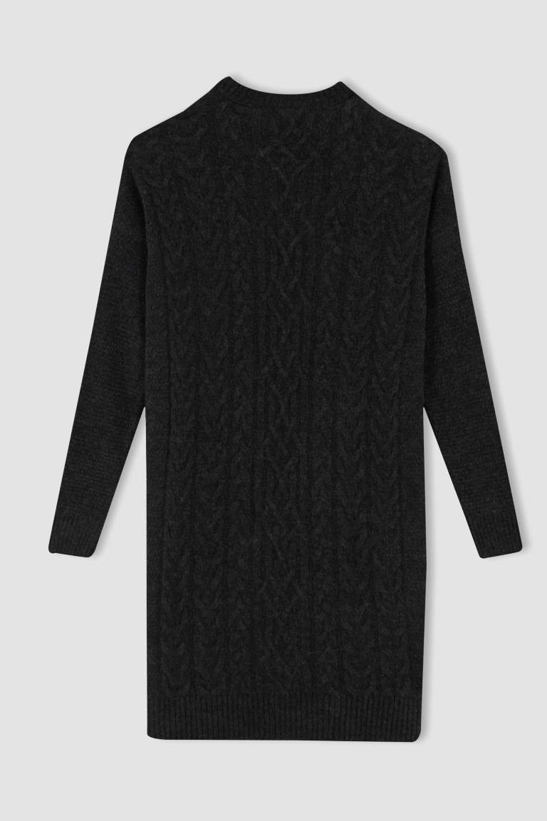 Regular Fit Bisiklet Yaka Örgü Desenli Mini Elbise