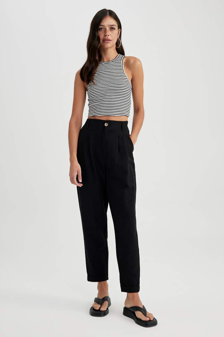 Slouchy Linen Blend Ankle Length Trousers