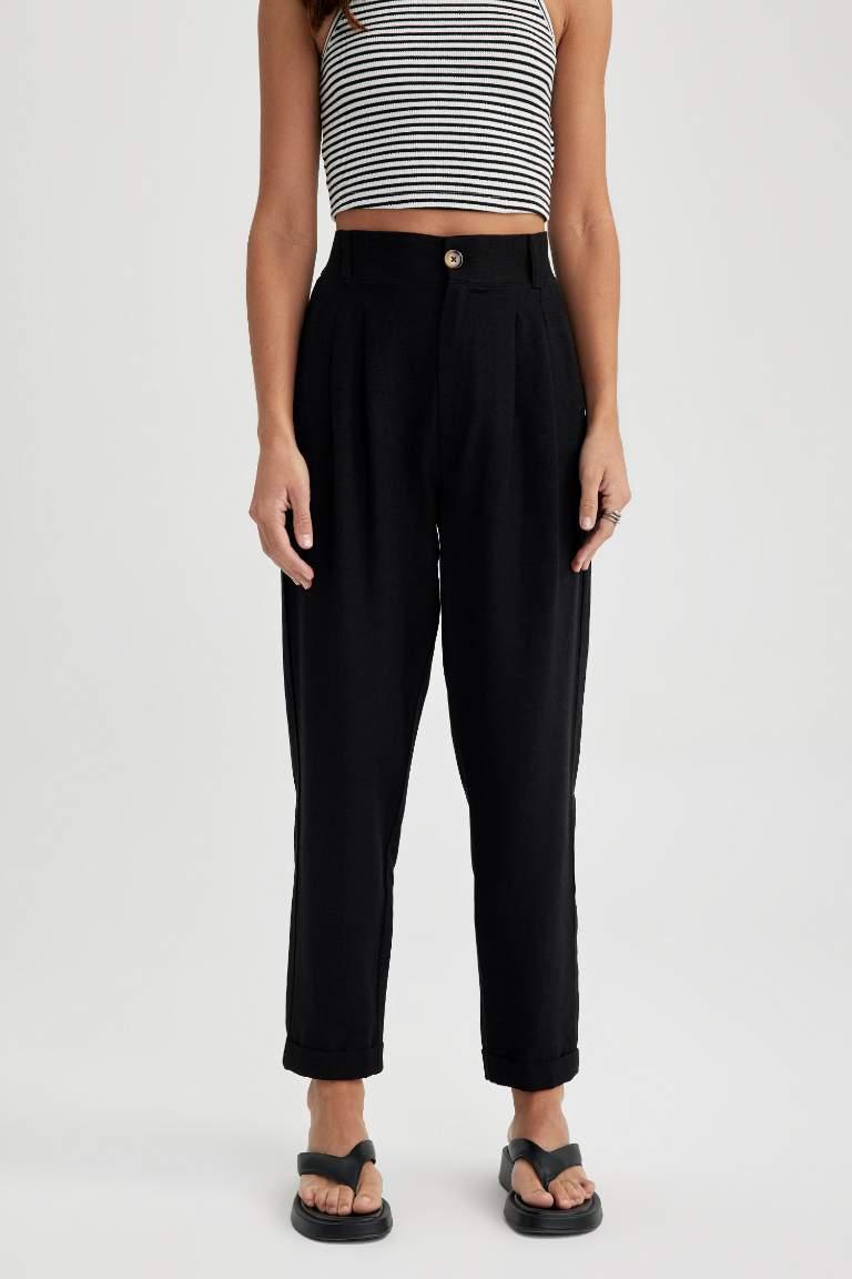 Slouchy Linen Blend Ankle Length Trousers