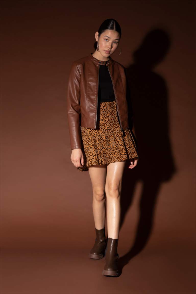 Regular Fit Suni Deri Su İtici Mont