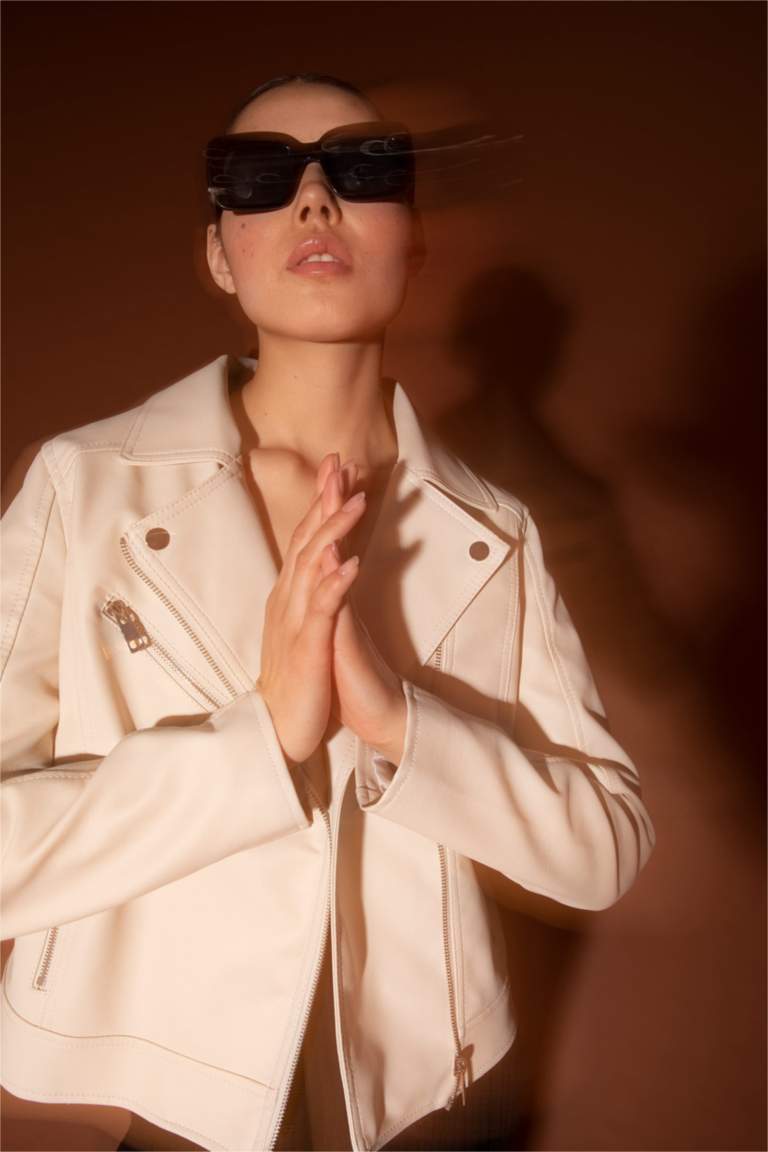 Regular Fit Faux Leather Faux Leather Jacket