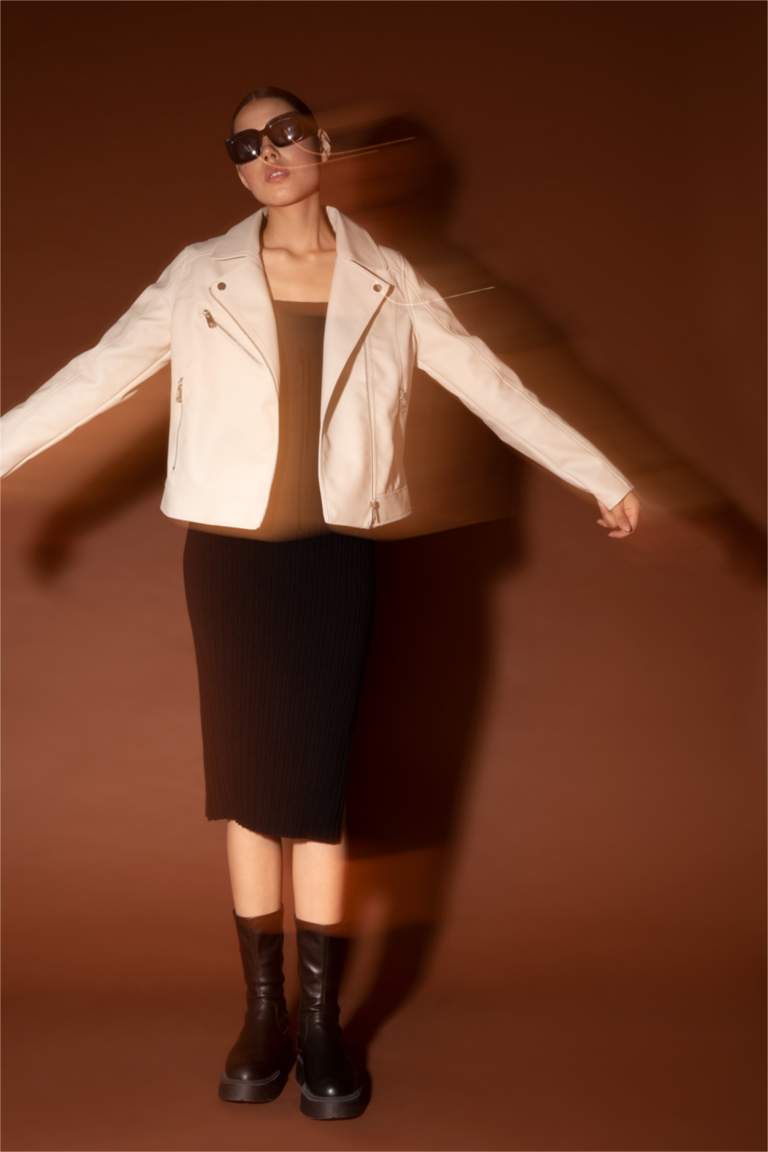 Regular Fit Faux Leather Faux Leather Jacket
