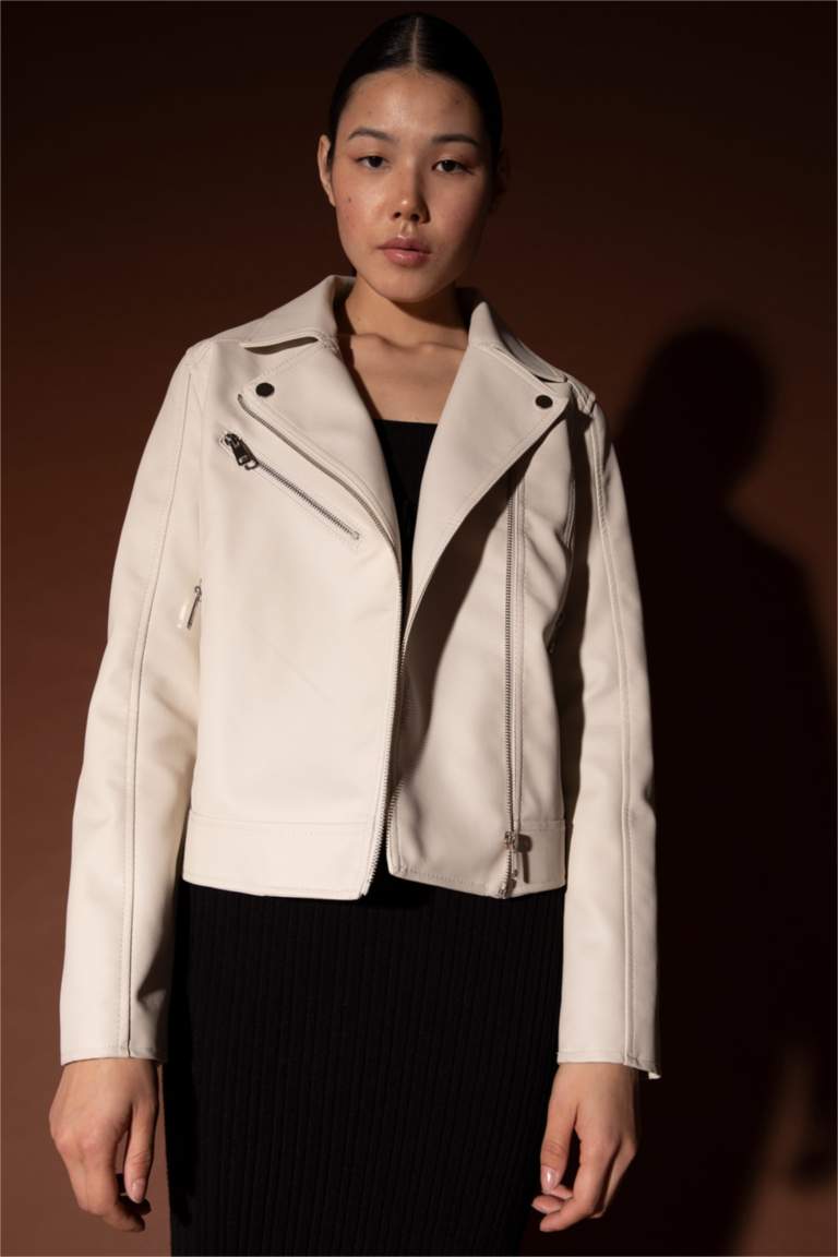 Regular Fit Faux Leather Faux Leather Jacket