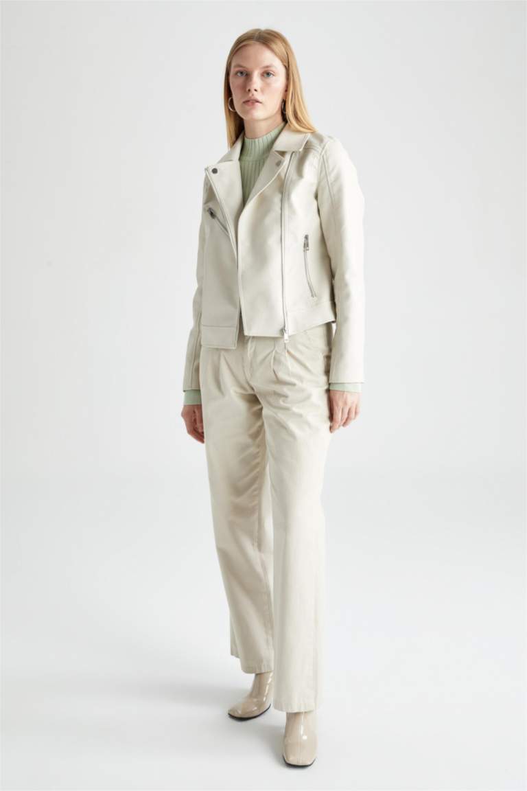Regular Fit Faux Leather Faux Leather Jacket