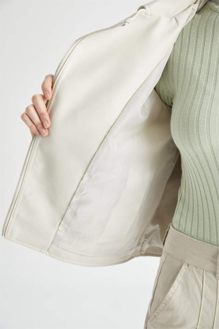 Regular Fit Faux Leather Faux Leather Jacket