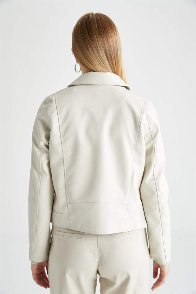 Regular Fit Faux Leather Faux Leather Jacket