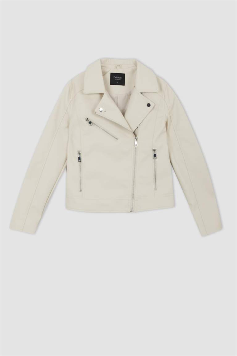 Regular Fit Faux Leather Faux Leather Jacket
