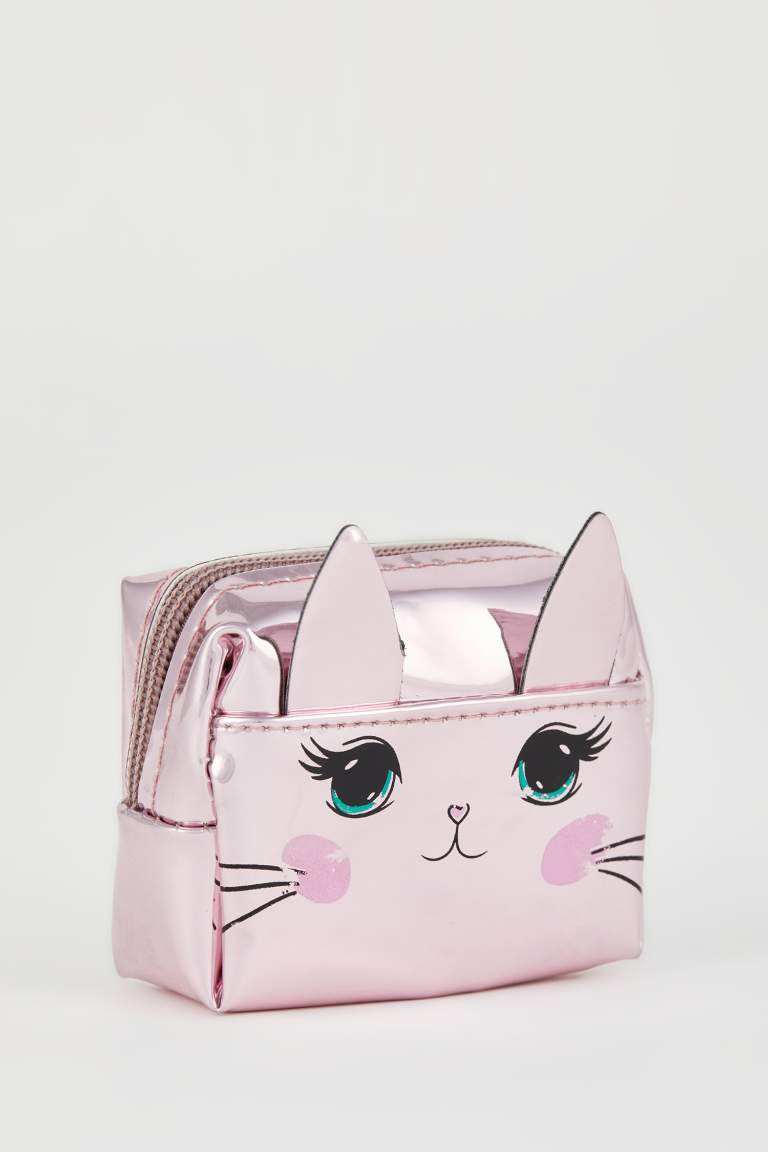 Petit sac à fermeture éclair imprimé chat pour femmes