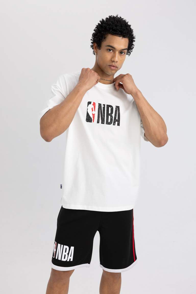 Ecru MAN DeFactoFit NBA Wordmark Oversize Fit T-Shirt 3101409 | DeFacto