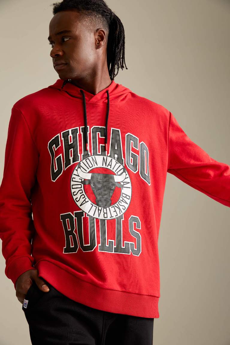DeFactoFit NBA Chicago Bulls Regular Fit Kapüşonlu Sweatshirt