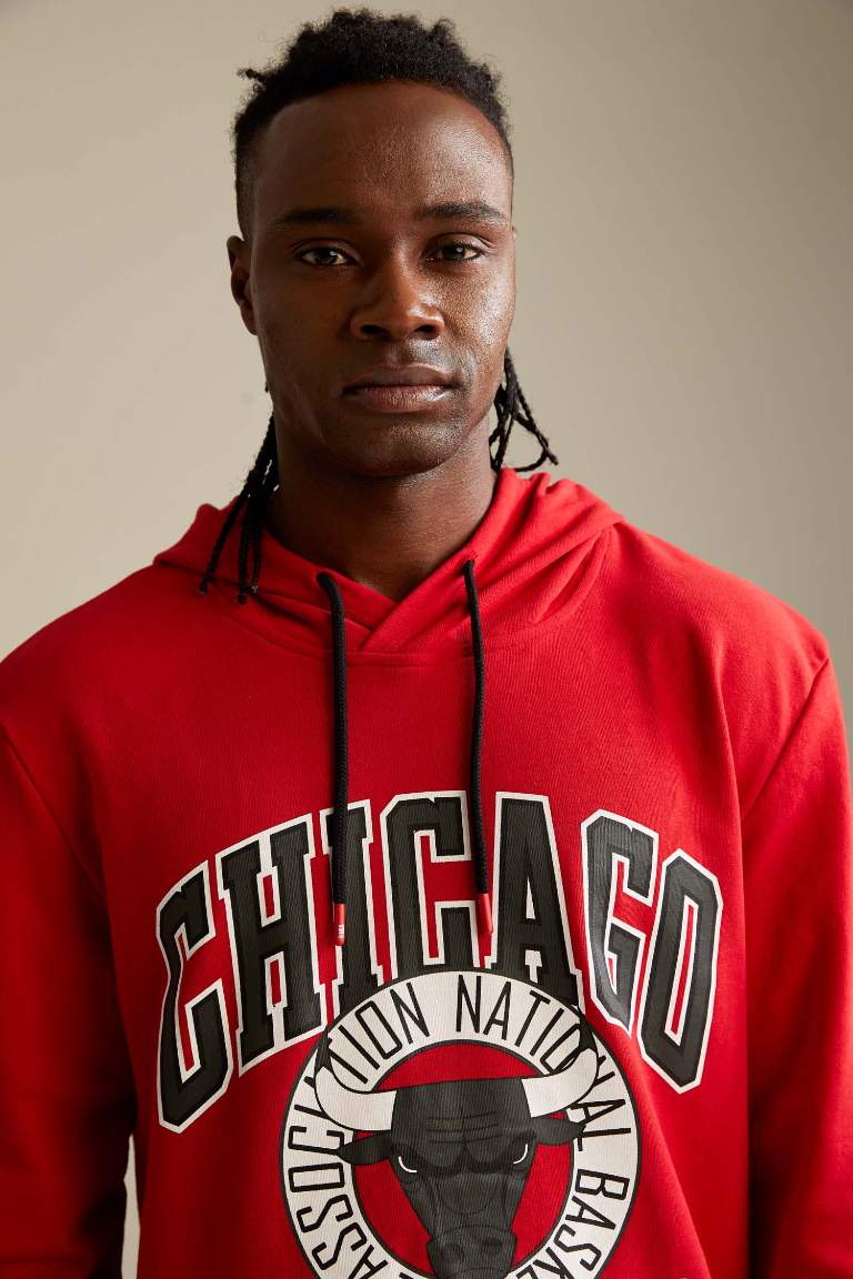 DeFactoFit NBA Chicago Bulls Regular Fit Kapüşonlu Sweatshirt