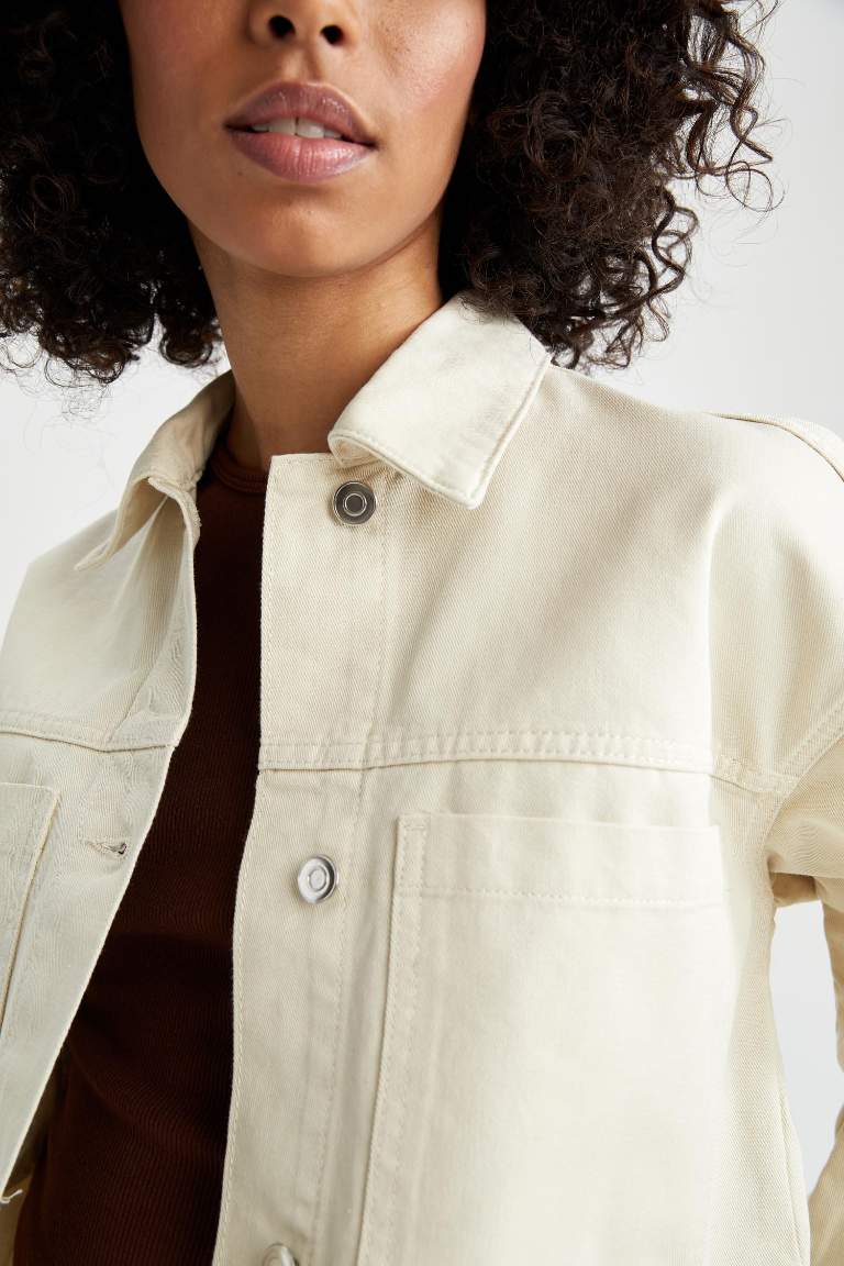 Relax Fit Polo Yaka Cepli Düğme Kapamalı Twill Mevsimlik Ceket %100 Pamuk Mont