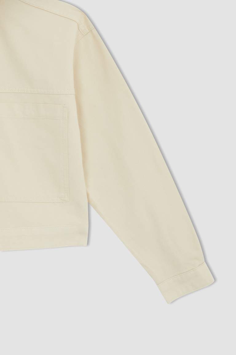 Relax Fit Polo Yaka Cepli Düğme Kapamalı Twill Mevsimlik Ceket %100 Pamuk Mont