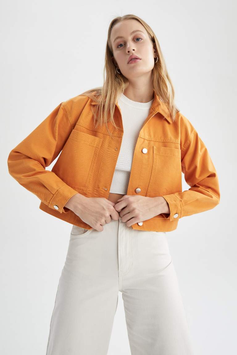 Relax Fit Polo Yaka Cepli Düğme Kapamalı Twill Mevsimlik Ceket %100 Pamuk Mont