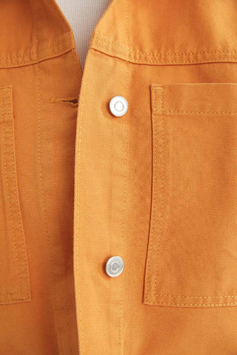 Relax Fit Polo Yaka Cepli Düğme Kapamalı Twill Mevsimlik Ceket %100 Pamuk Mont