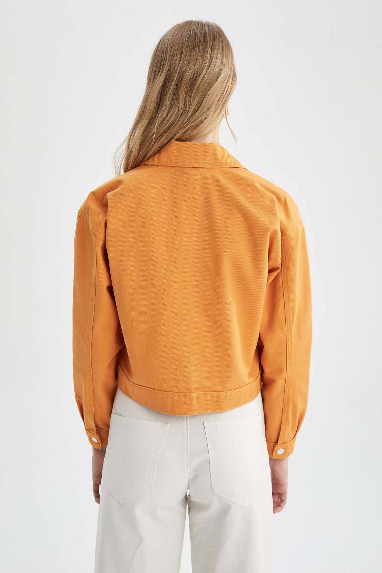 Relax Fit Polo Yaka Cepli Düğme Kapamalı Twill Mevsimlik Ceket %100 Pamuk Mont