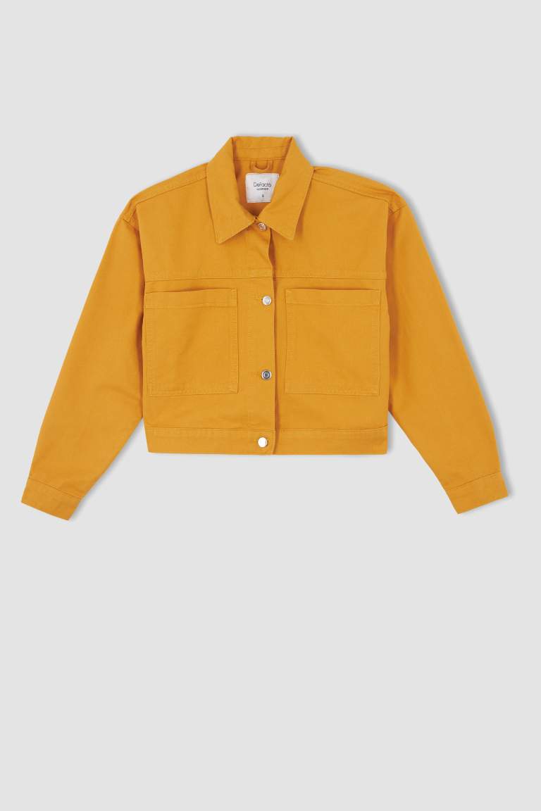 Relax Fit Polo Yaka Cepli Düğme Kapamalı Twill Mevsimlik Ceket %100 Pamuk Mont