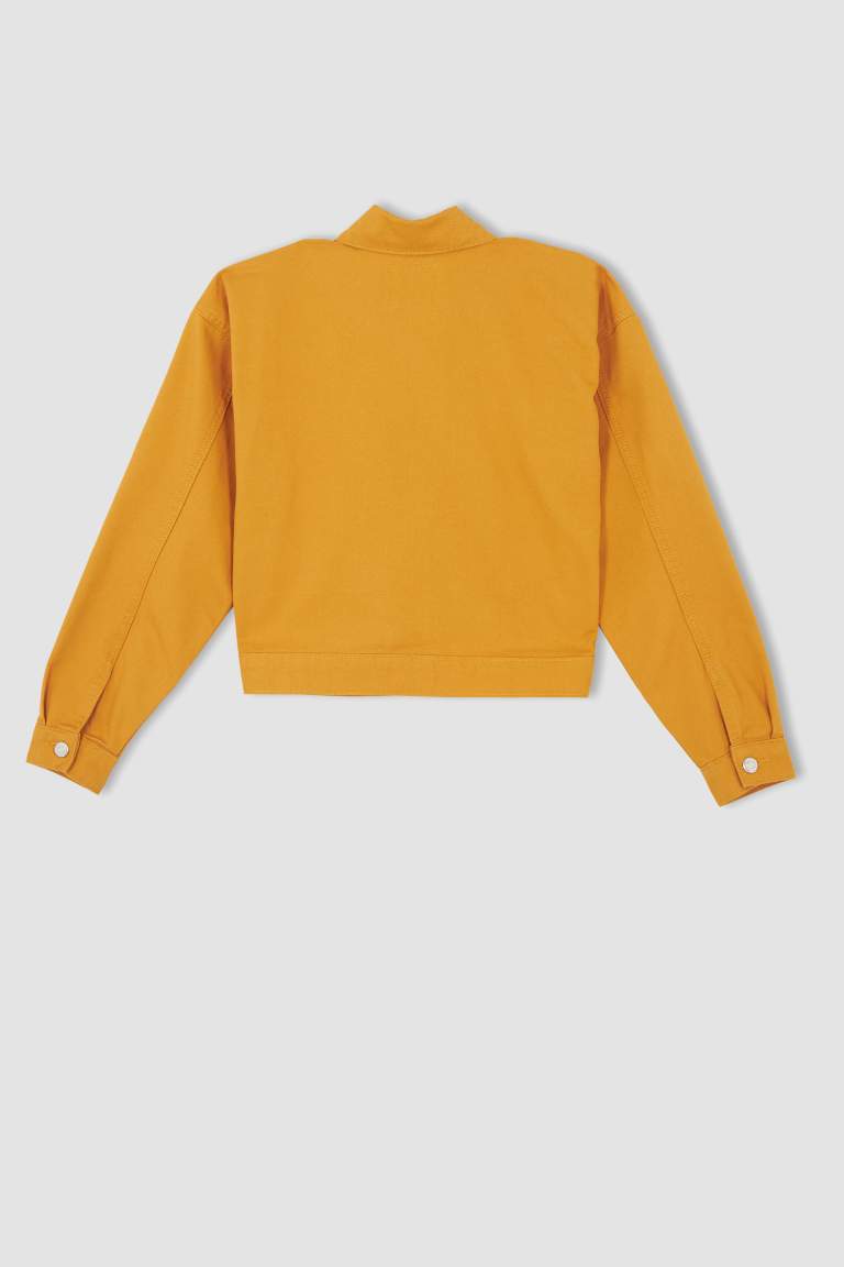 Relax Fit Polo Yaka Cepli Düğme Kapamalı Twill Mevsimlik Ceket %100 Pamuk Mont