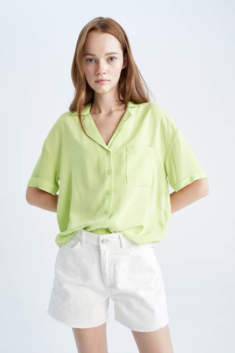 Relax Fit Pajama Collar Short Sleeve Shirt