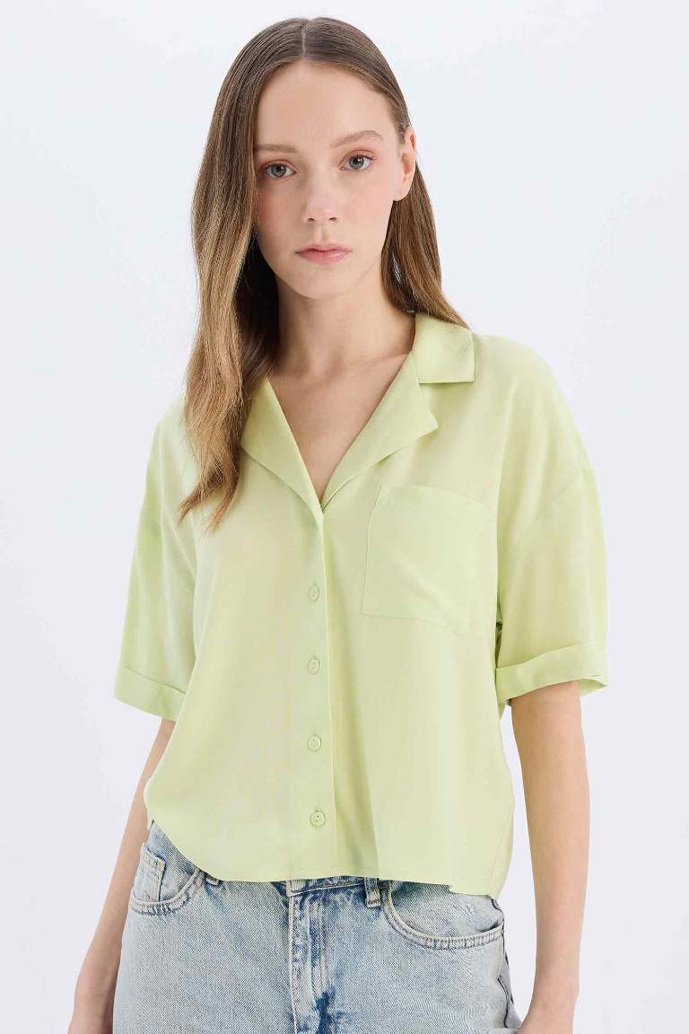 Oversize Fit Pyjamas Collar Short Sleeve Shirt