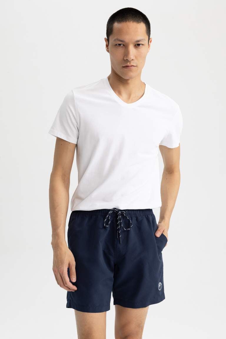 Regular Fit Basic Düz Diz Üstü Deniz Şortu