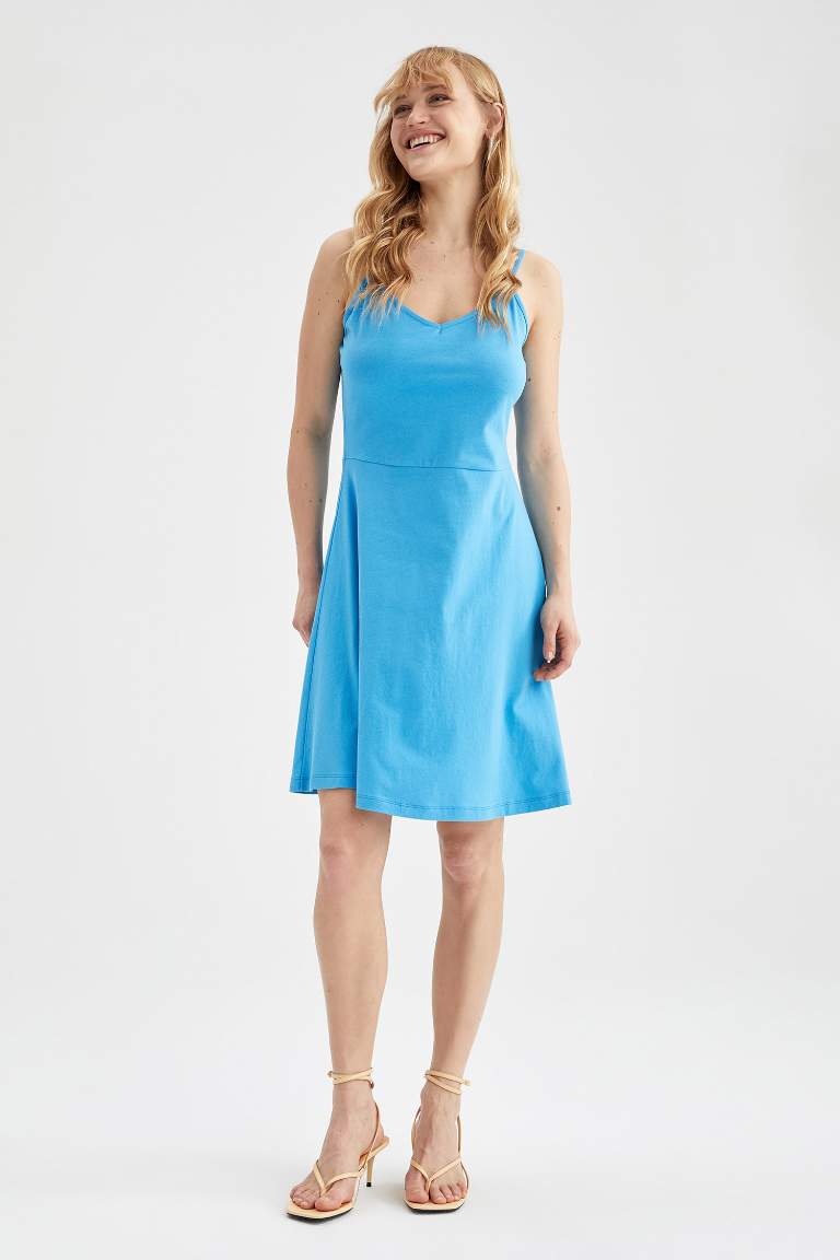 Fitted V Neck Strappy Mini Dress