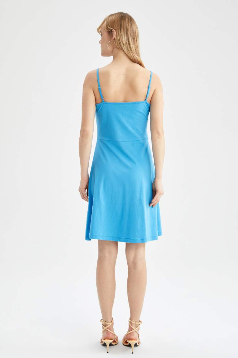 Fitted V Neck Strappy Mini Dress