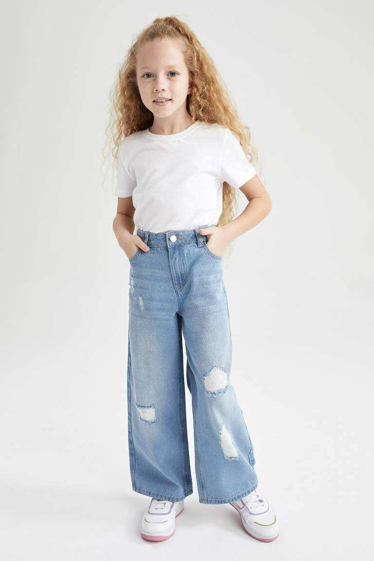 Blue GIRLS & TEENS Girl Wide Leg Ripped Detailed Wide Leg Jeans 2752702 ...