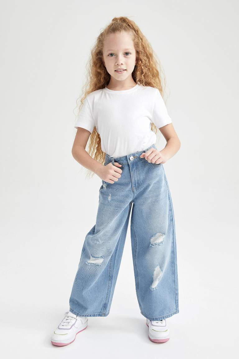 Blue GIRLS & TEENS Girl Wide Leg Ripped Detailed Wide Leg Jeans 2752702 ...