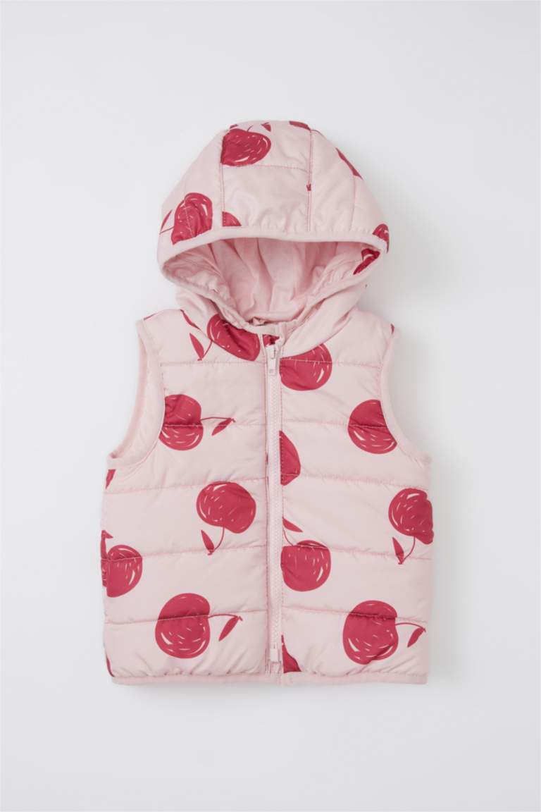 Pink BABY GIRL Baby Girl Patterned Hooded Cotton Lined Puffer Vest