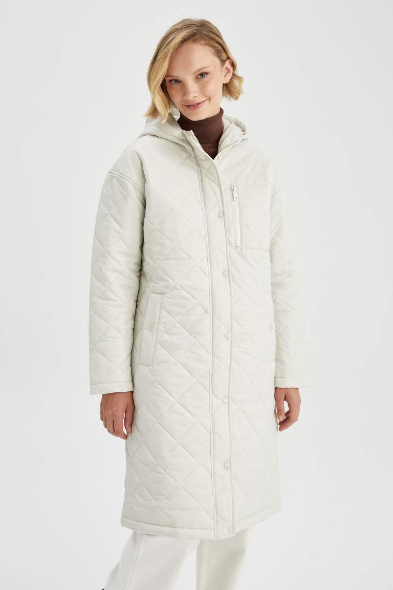 Su İtici Oversize Fit Kapüşonlu Gizli Fermuar İnce Parka