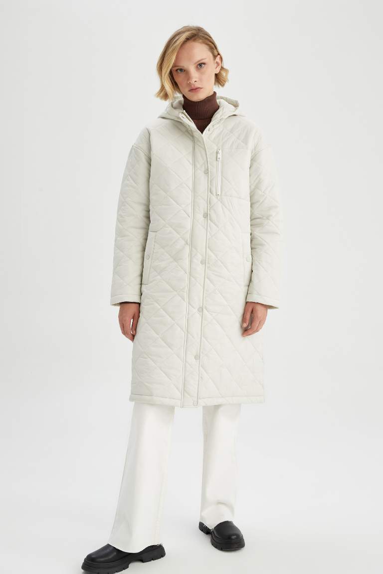 Su İtici Oversize Fit Kapüşonlu Gizli Fermuar İnce Parka