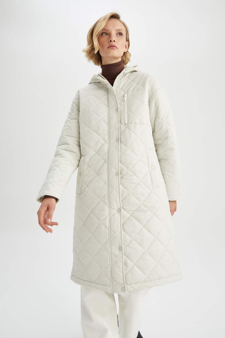 Su İtici Oversize Fit Kapüşonlu Gizli Fermuar İnce Parka