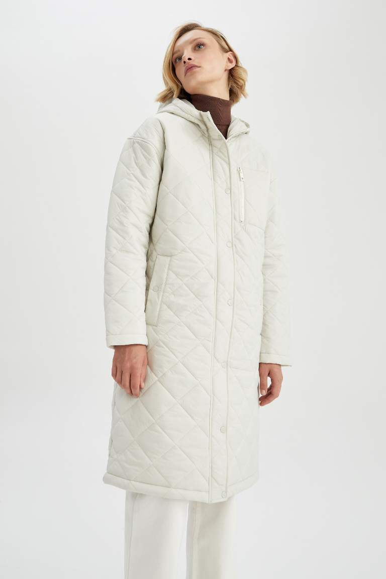Su İtici Oversize Fit Kapüşonlu Gizli Fermuar İnce Parka