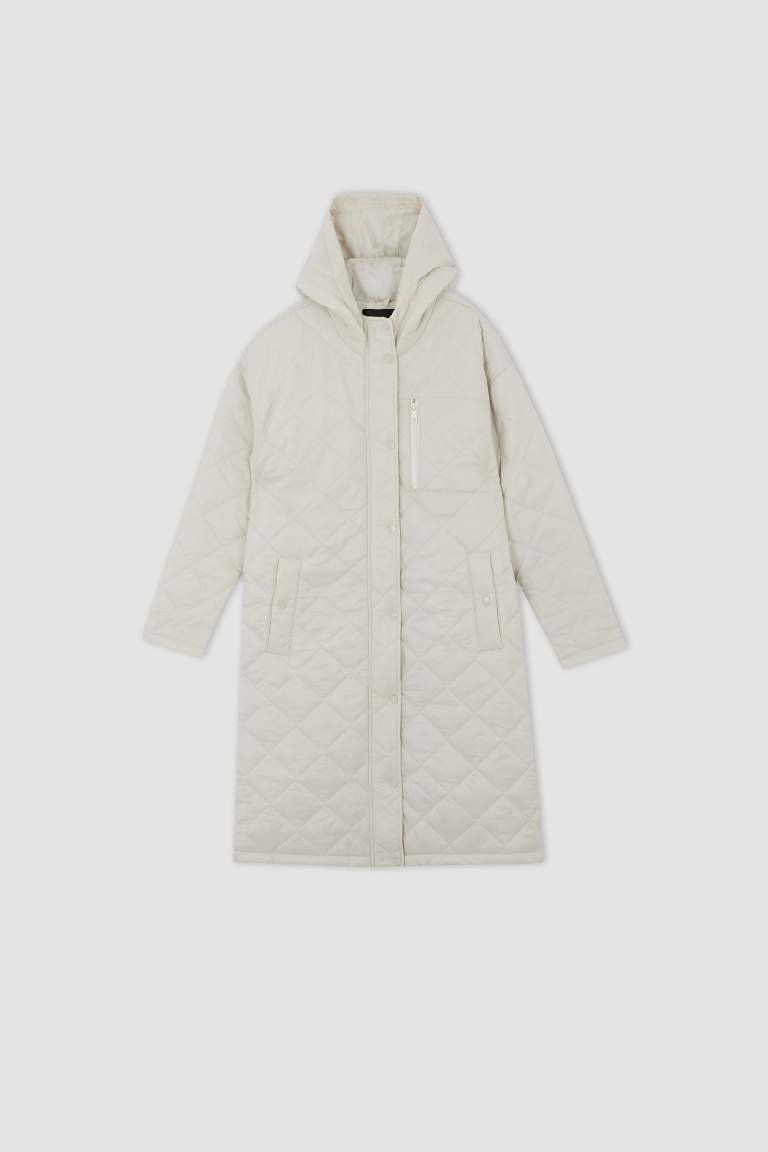 Su İtici Oversize Fit Kapüşonlu Gizli Fermuar İnce Parka