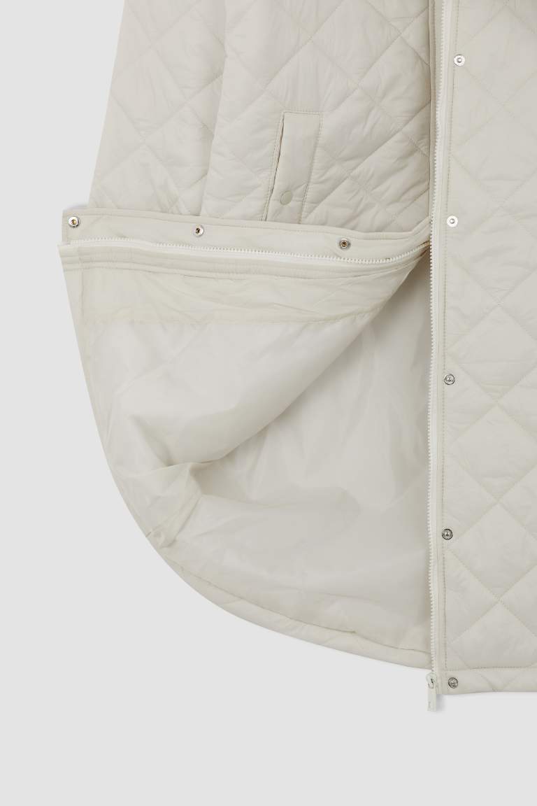Su İtici Oversize Fit Kapüşonlu Gizli Fermuar İnce Parka