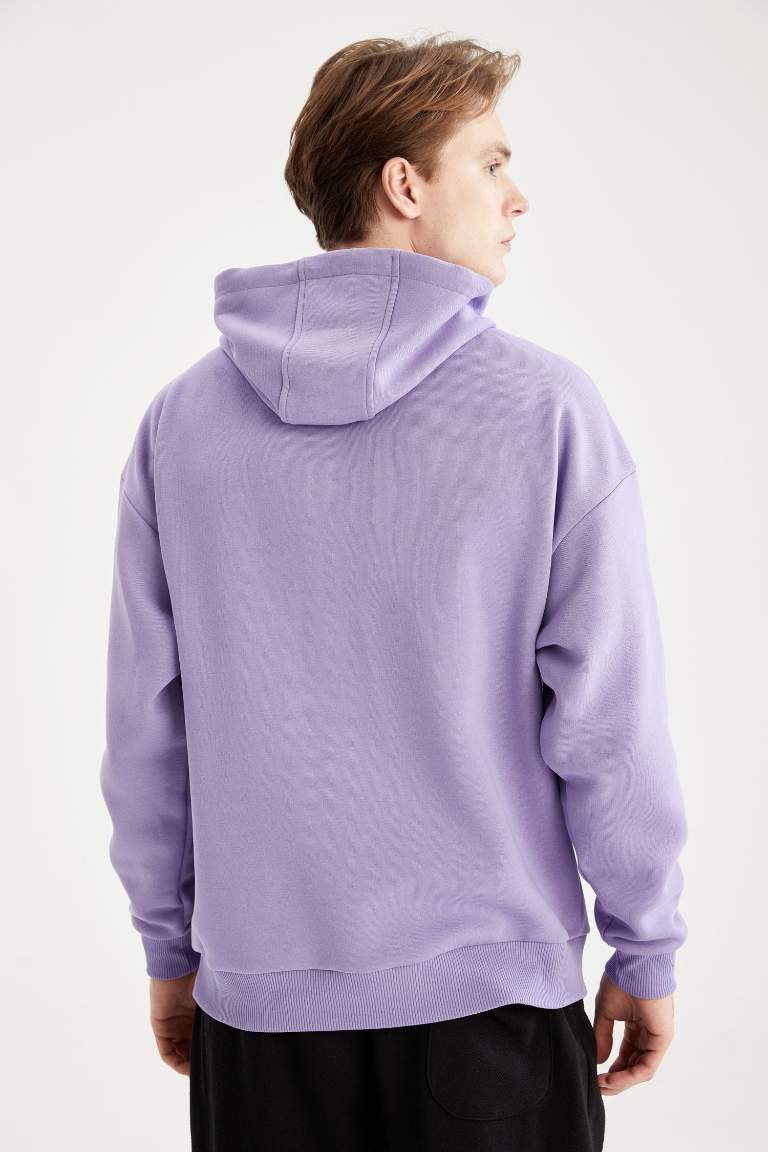 Purple MAN Oversized Long Sleeve Kangaroo Pocket Hoodie 2392842 | DeFacto