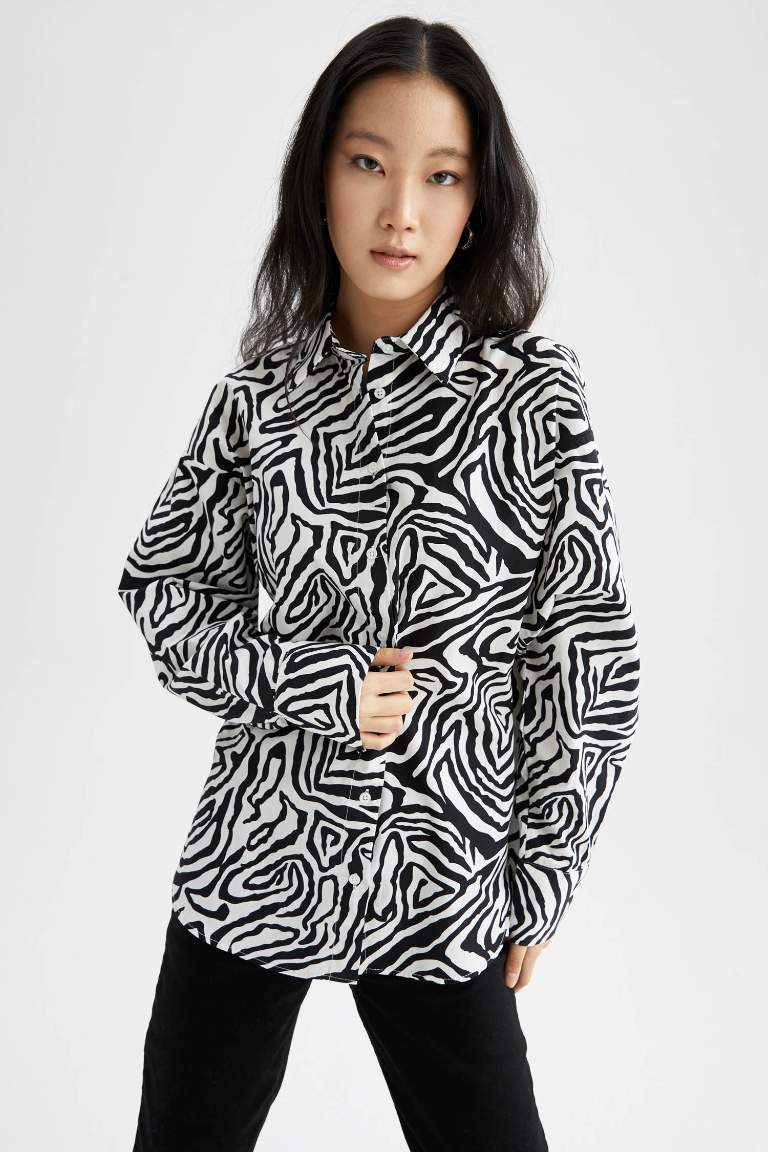 Oversize Fit Long Sleeve Zebra Print Shirt