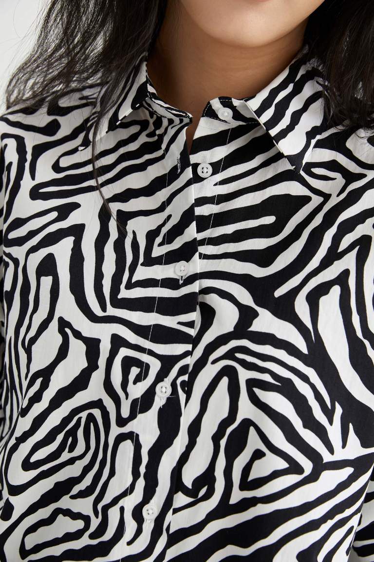 Oversize Fit Long Sleeve Zebra Print Shirt