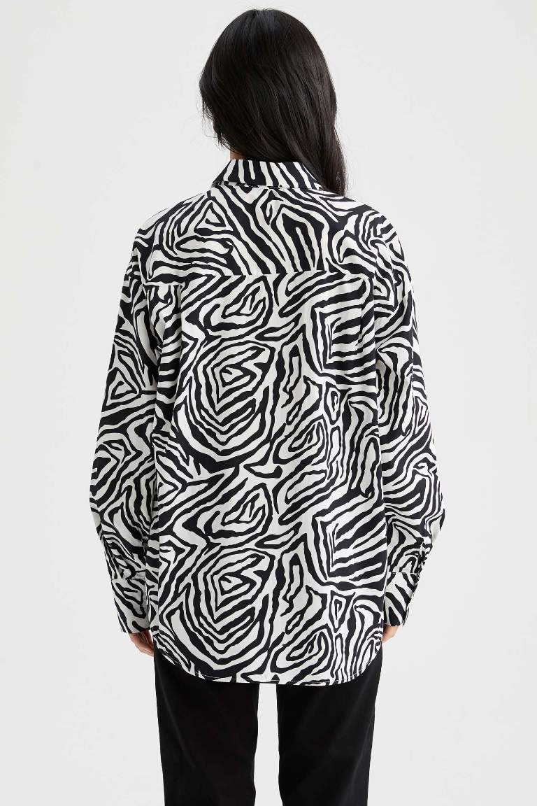 Oversize Fit Long Sleeve Zebra Print Shirt